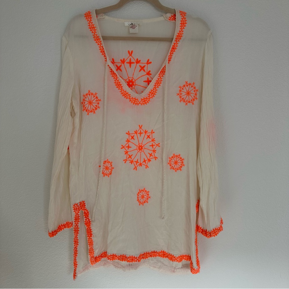 Women's Cream Tunic with‎ Orange Embroidery Medium